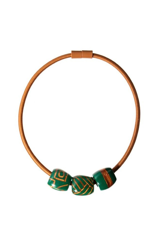 Zsiska Bliss Musee Aztec Three Bead Resin Choker Necklace Magnetic Closure