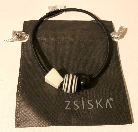 Zsiska Bliss Stunning Striped Black and White Beads Necklace Wear it 7 Ways