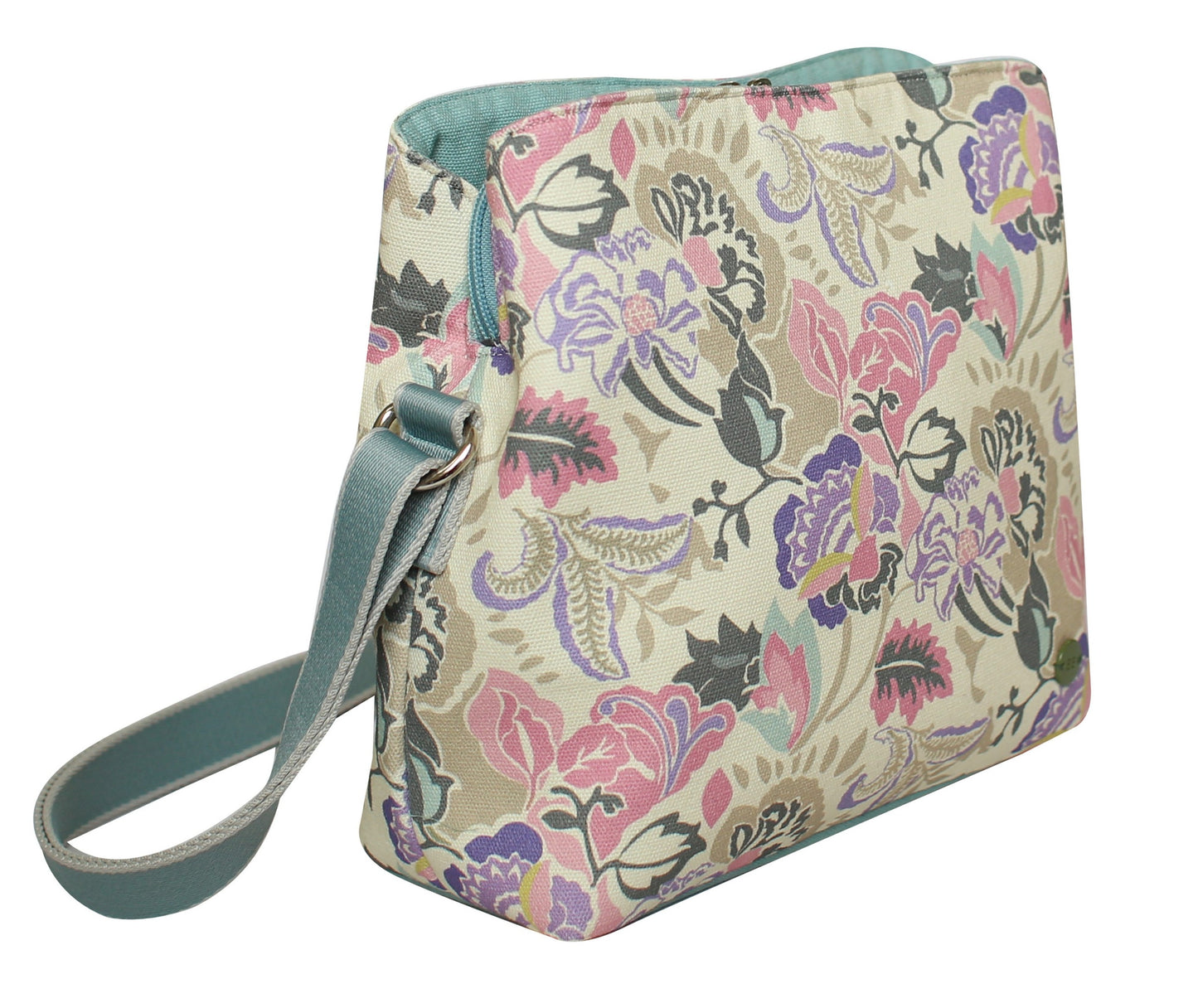 Earth Squared Fair Trade Jacobean Canvas Logan Bag Cross Body Bag Cream and Pink