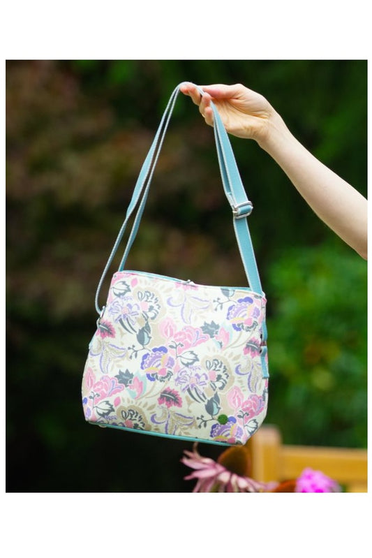 Earth Squared Fair Trade Jacobean Canvas Logan Bag Cross Body Bag Cream and Pink