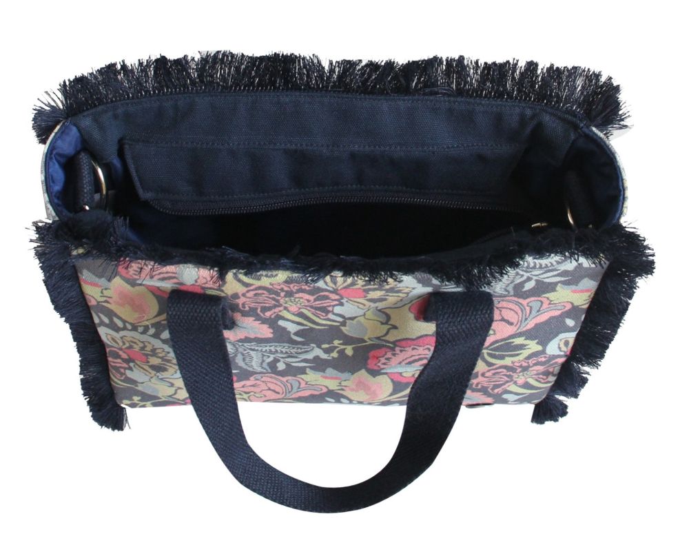 Earth Squared Canvas Fringe Handbag Pink and Navy