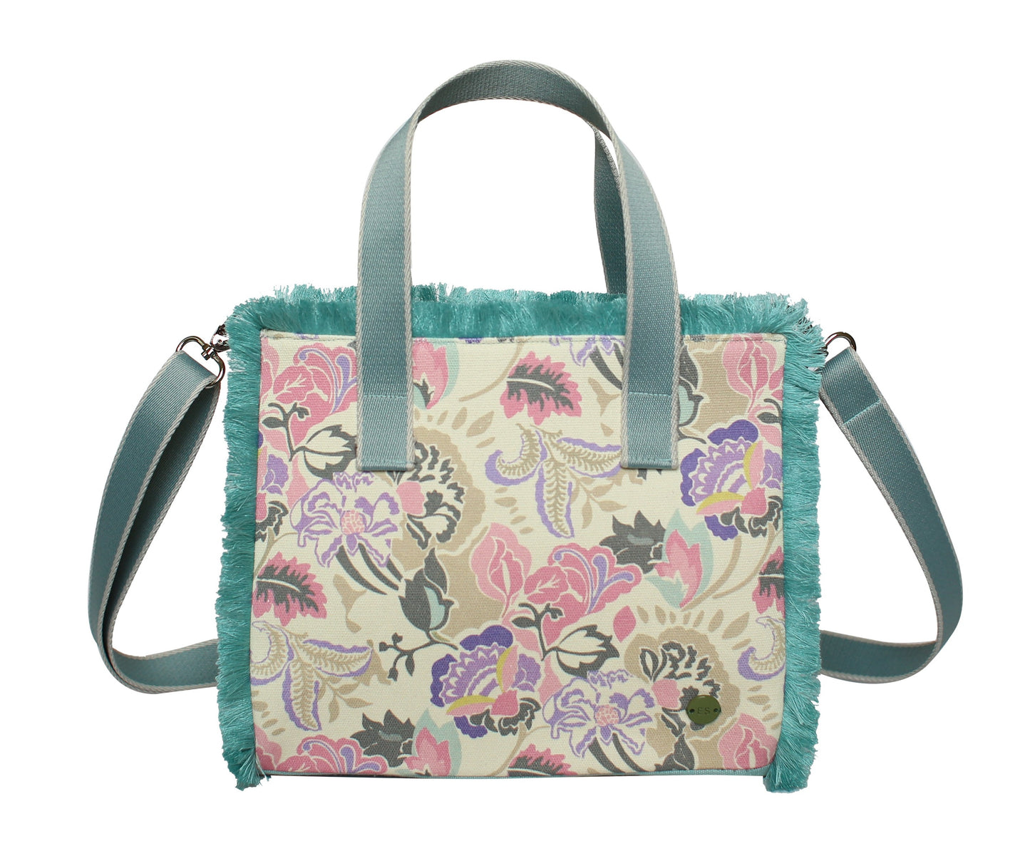 Earth Squared Canvas Fringe Handbag Cream and Pink