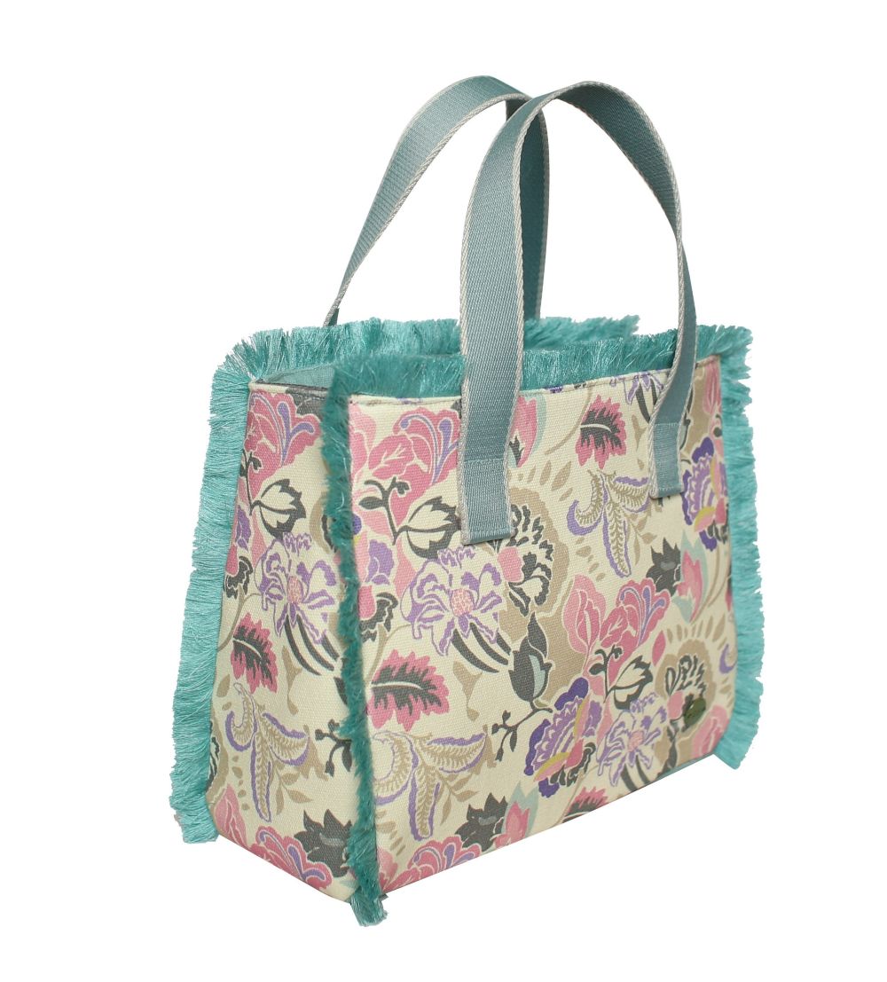 Earth Squared Canvas Fringe Handbag Cream and Pink