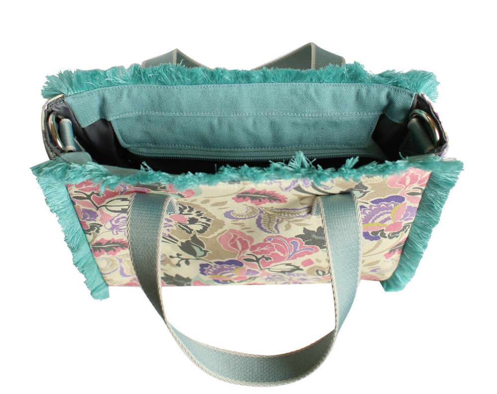 Earth Squared Canvas Fringe Handbag Cream and Pink