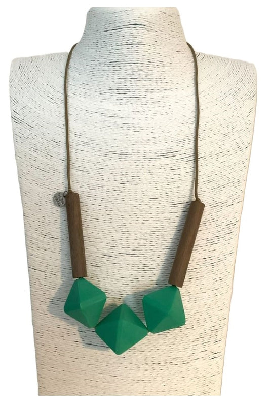 Resin Cubes and Wood Cylindrical Statement Necklace Adjustable Cord by Noa Ecco