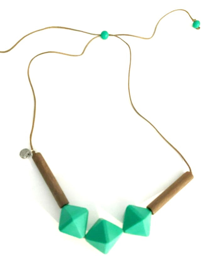 Noa Ecco Resin Cubes and Wood Cylindrical Statement Necklace Adjustable Cord