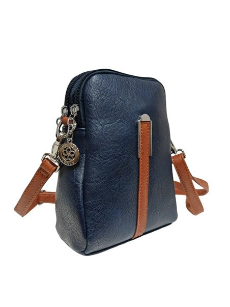 Superbia Crossbody Double Zip Everyday Mobile Phone Bag Adjustable Strap Navy
