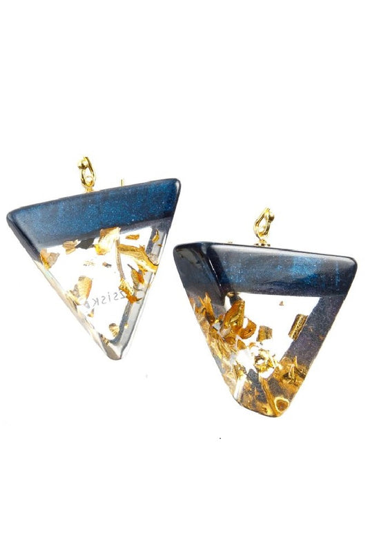 Zsiska ‘Dhara’ Gold Flake Long Hook Earrings Winter Blue