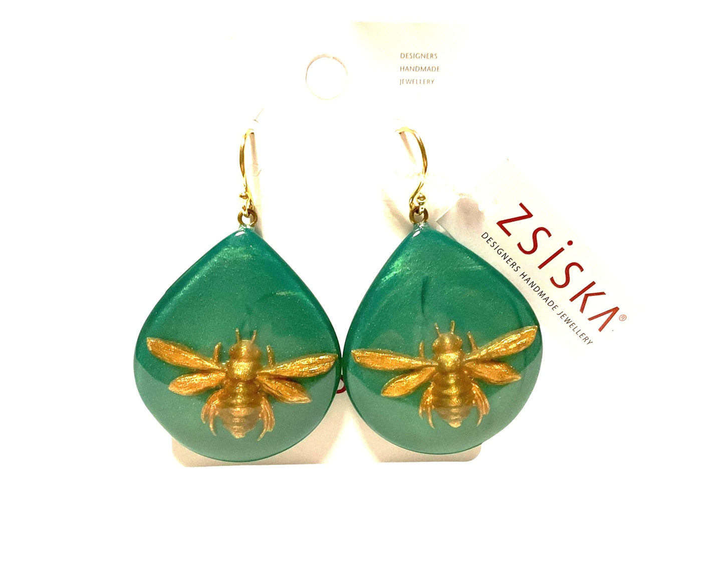 Zsiska Bliss Resin Earrings Golden Bee Green