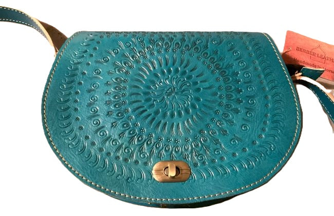 Berber Leather Temara Embossed Saddle Handbag Morrocan Handmade