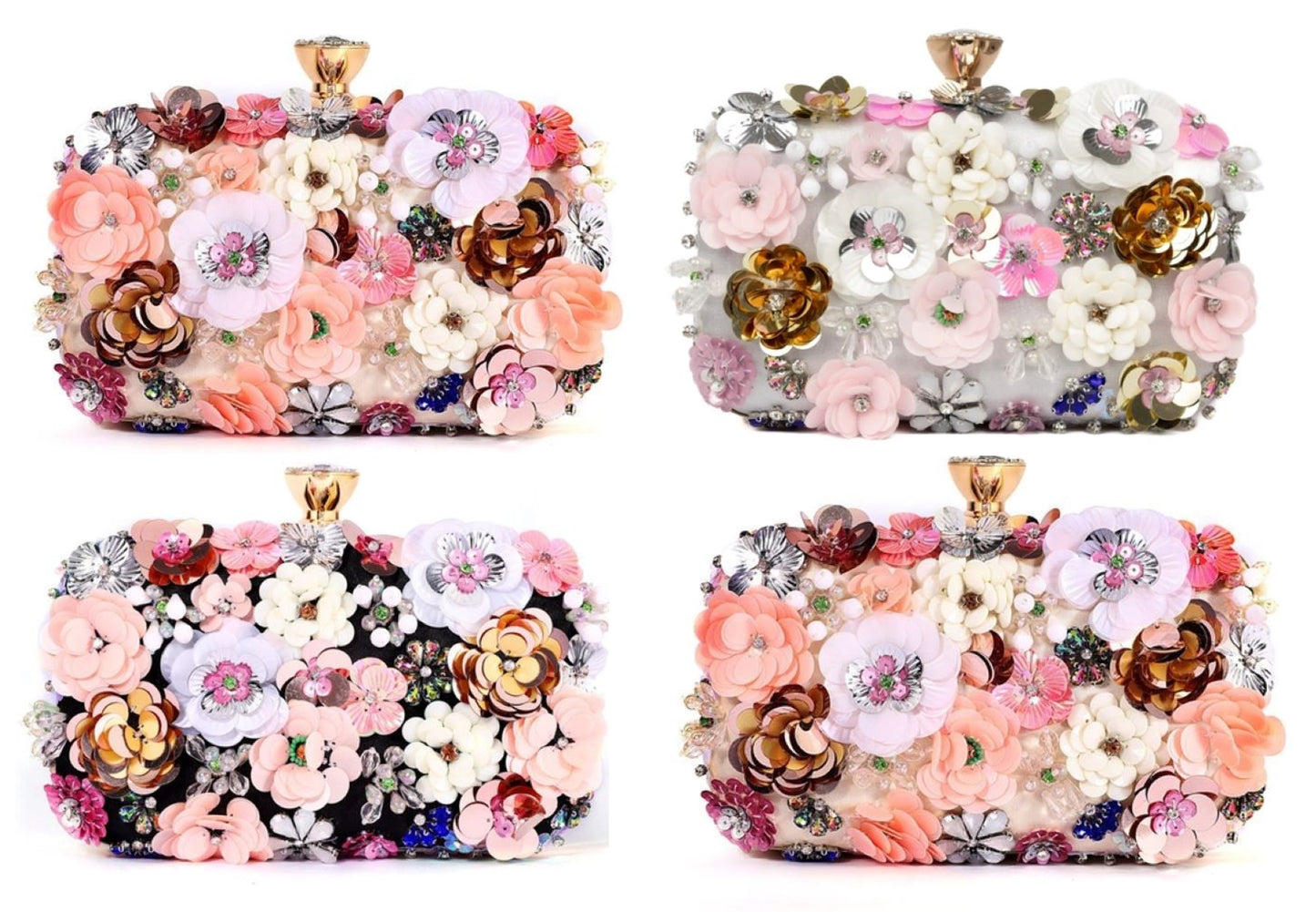 Peach Accessories Embellished Floral Clutch Bag Wedding Formal Rhinestones Beads Chain and Top Handle