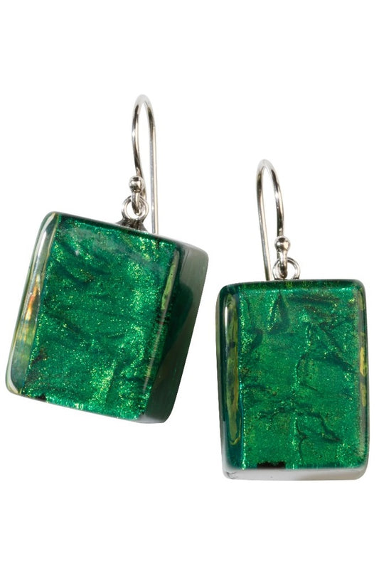 Zsiska Musee Emerald Green Foil Cube Earrings Short Hook with Gift Pouch