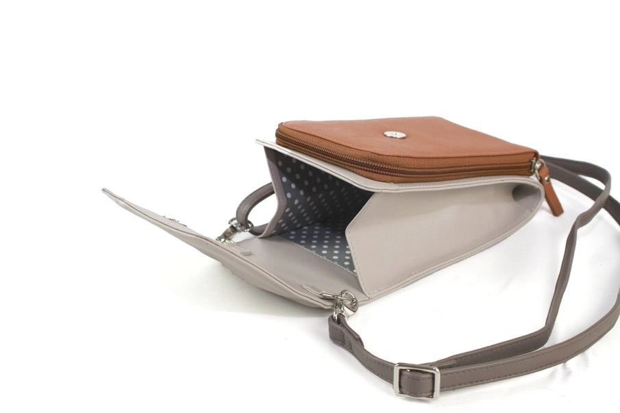 Eastern Counties Leather Slimline Crossbody Bag Adjustable Strap Ink Blue/Light Grey and Ivory/Tan