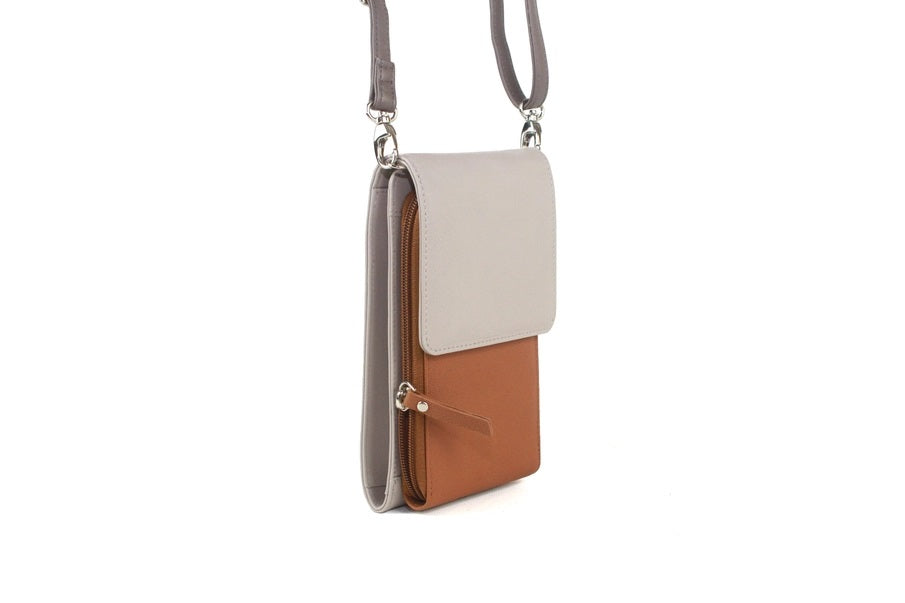 Eastern Counties Leather Slimline Crossbody Bag Adjustable Strap Ink Blue/Light Grey and Ivory/Tan