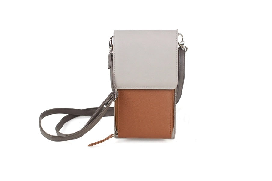 Eastern Counties Leather Slimline Crossbody Bag Adjustable Strap Ink Blue/Light Grey and Ivory/Tan