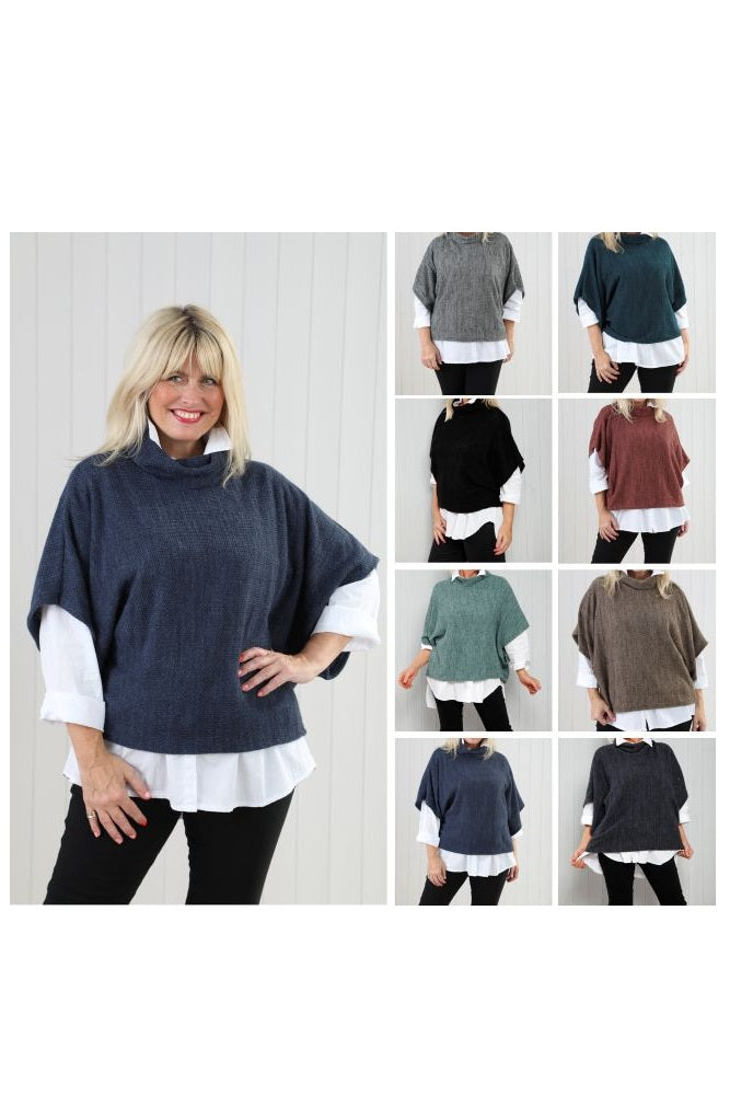 Goose Island Cowl Knit Poncho Top One Size Assorted Colours