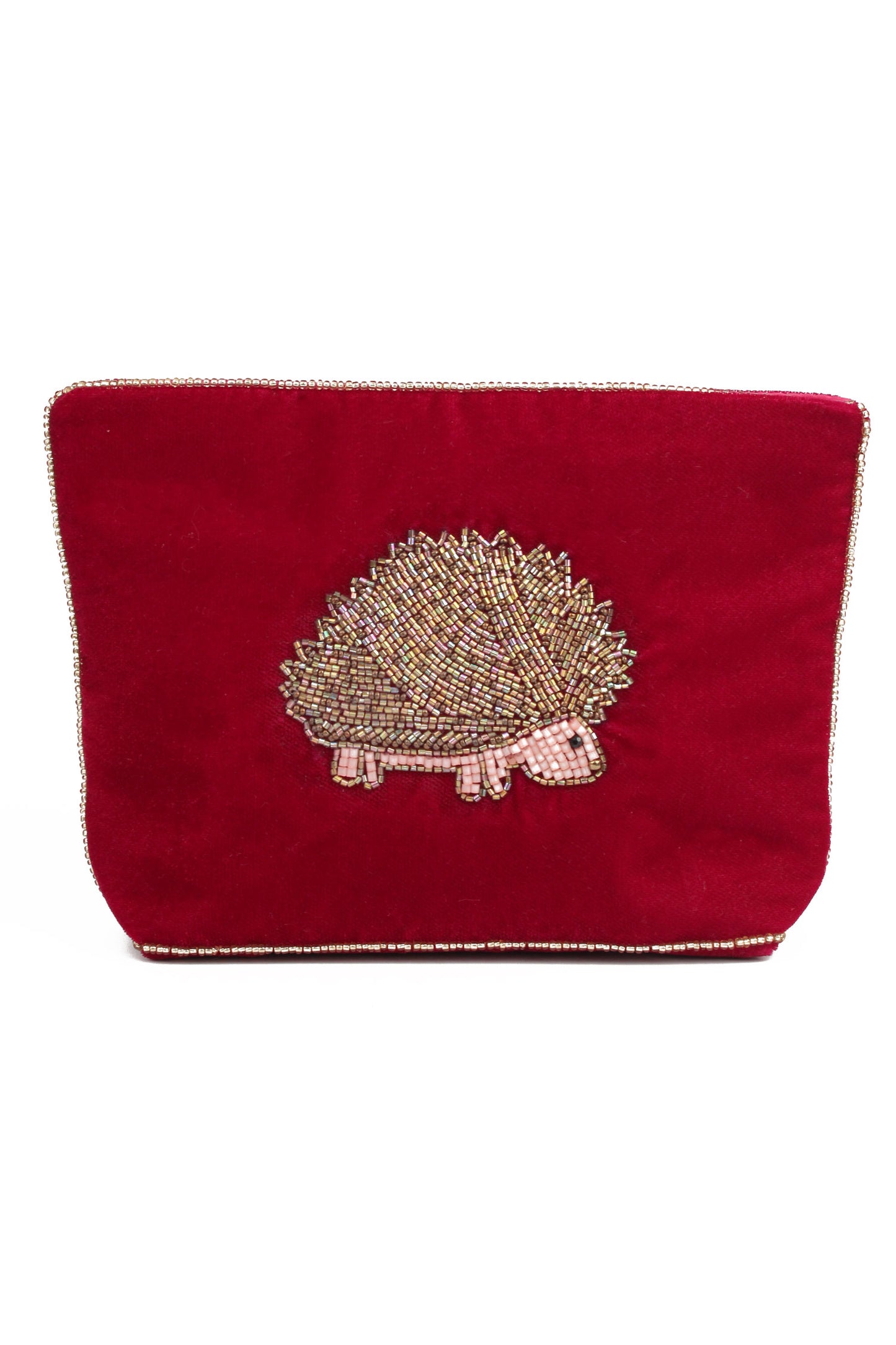 My Doris Velvet Zipped Pouch Hand Beaded Bee, Owl, Robin, Peacock, Hedgehog
