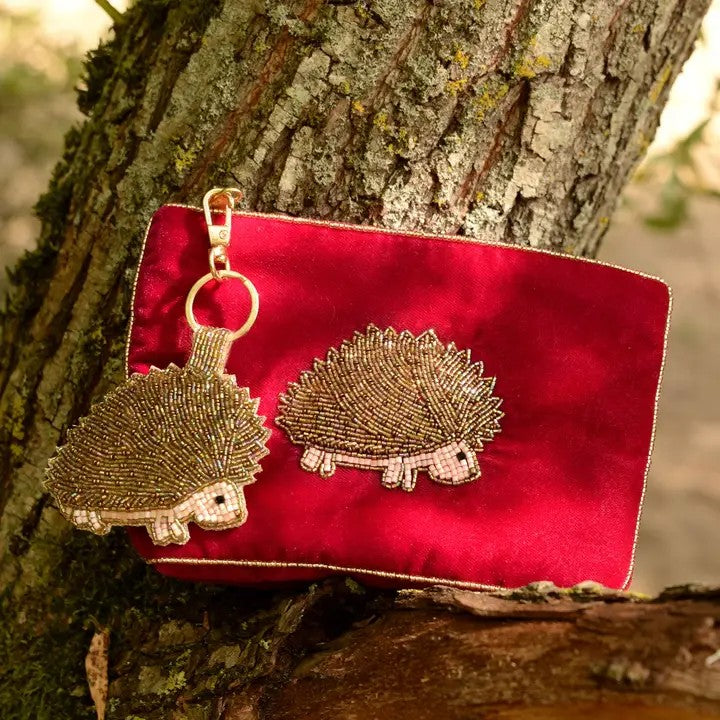 My Doris Velvet Zipped Pouch Hand Beaded Bee, Owl, Robin, Peacock, Hedgehog