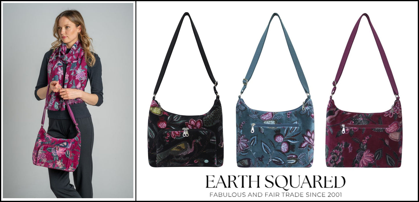 Earth Squared Printed Velvet Hobo Bag Cross Body Shoulder Bag