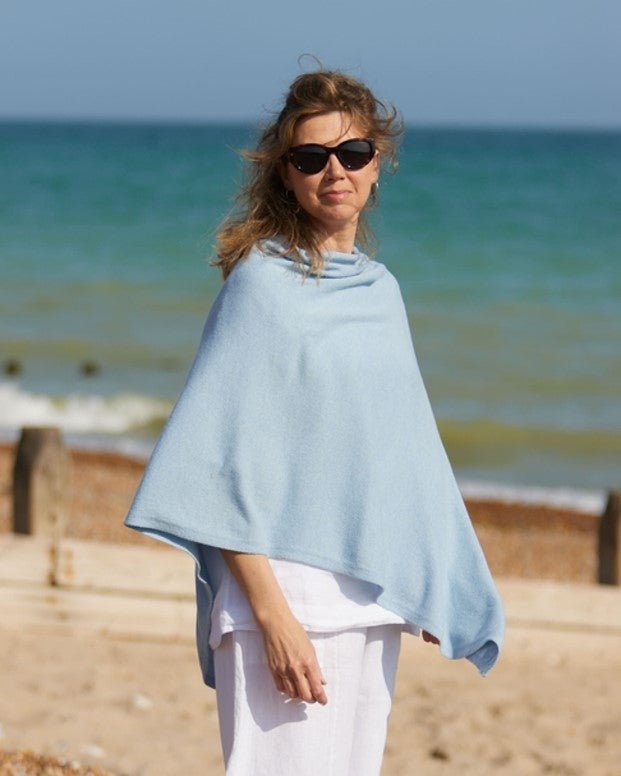 Italian Wool/Cashmere Blend Classic Asymmetric Poncho from Cadenza Italy