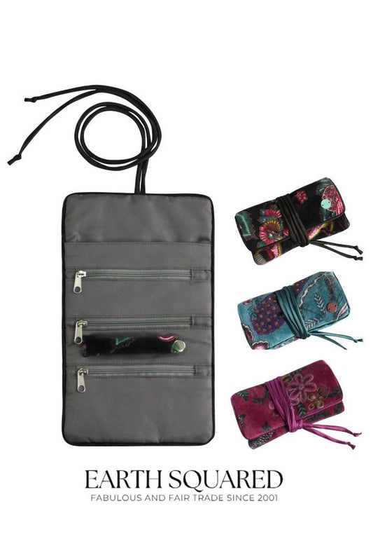 Earth Squared Printed Velvet Jewellery Roll