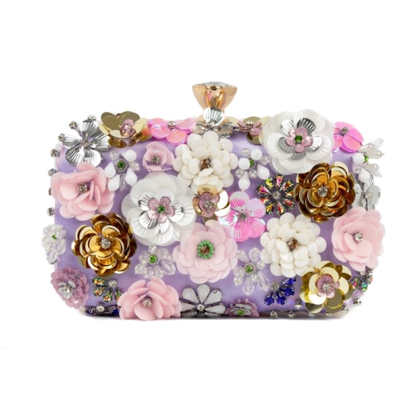 Peach Accessories Embellished Floral Clutch Bag Wedding Formal Rhinestones Beads Chain and Top Handle