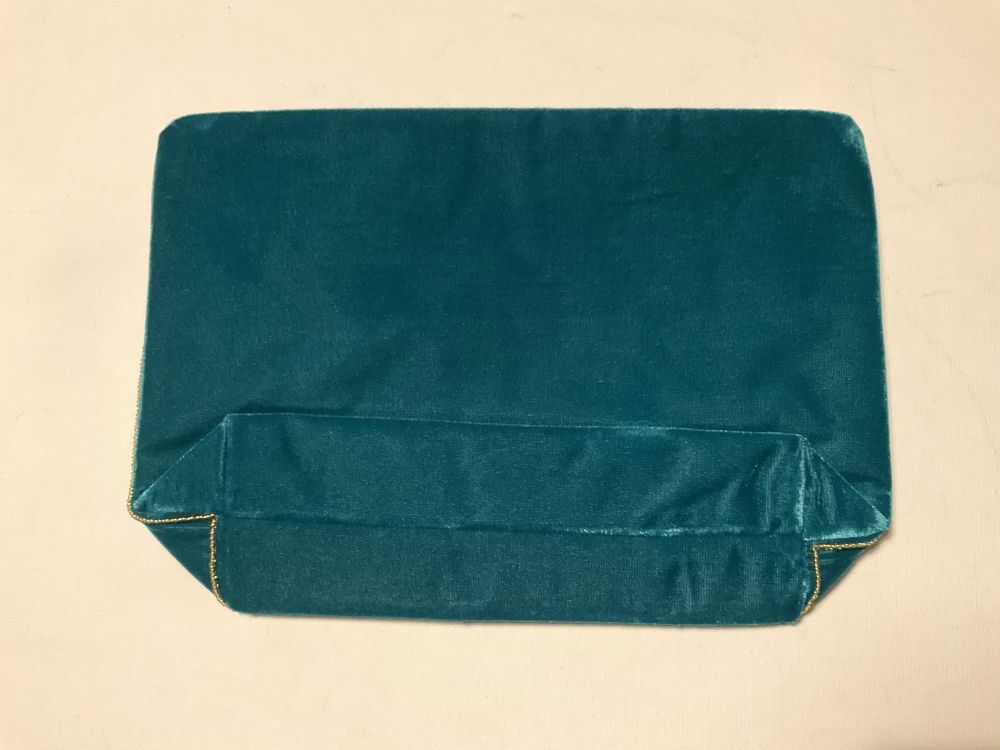 My Doris Large Teal Velvet Zipped Pouch with Hand Beaded Golden Bees