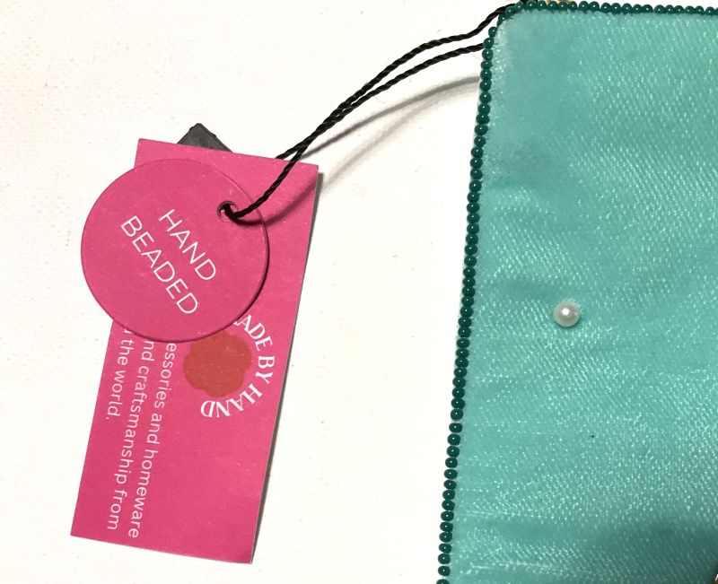 My Doris Large Ocean Blue Velvet Zipped Pouch with Hand Beaded Sea Scene