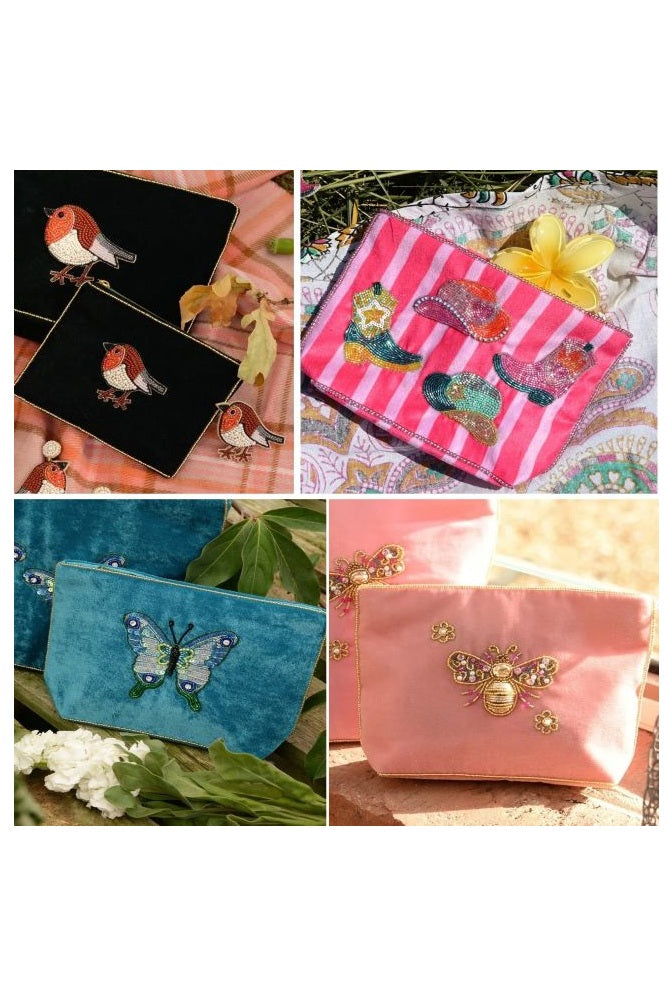 My Doris Velvet Hand Beaded Pouches