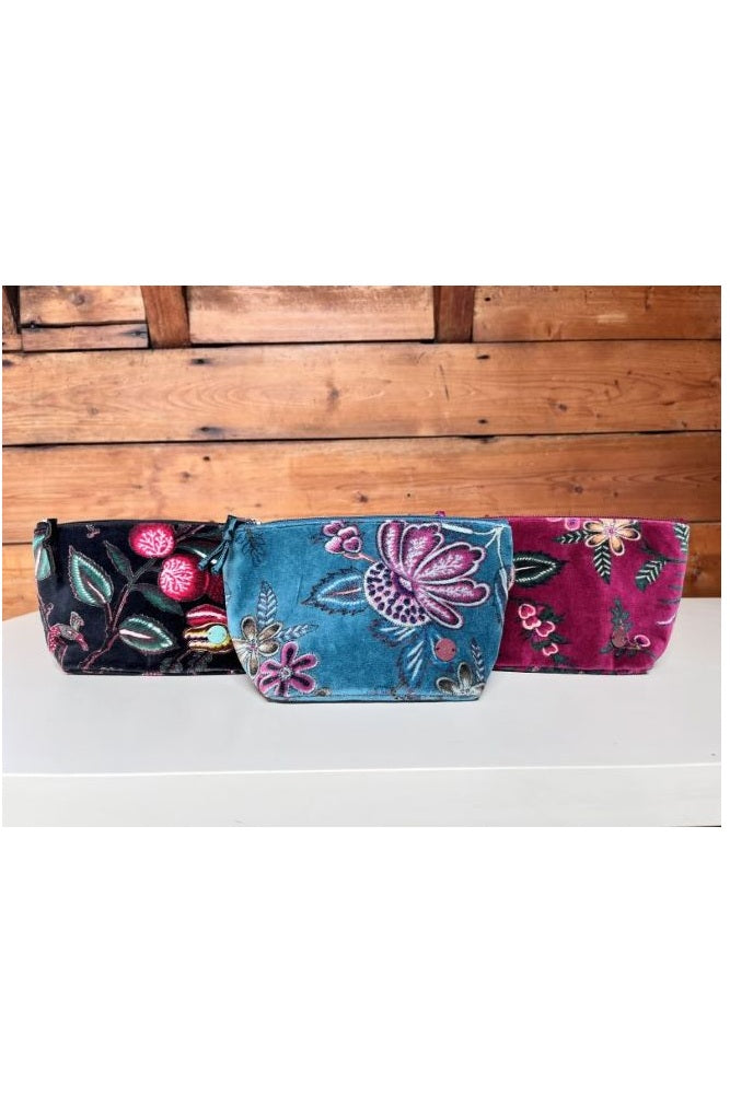Earth Squared Printed Velvet Makeup Bag Teal Botanical Design