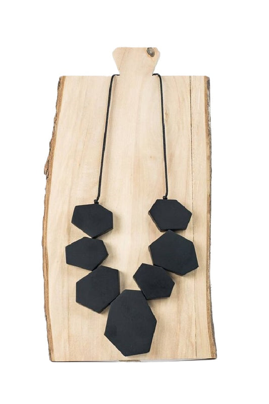 Noa Ecco Asymmetrical Matte Black Necklace Hexagon Adjustable Cord