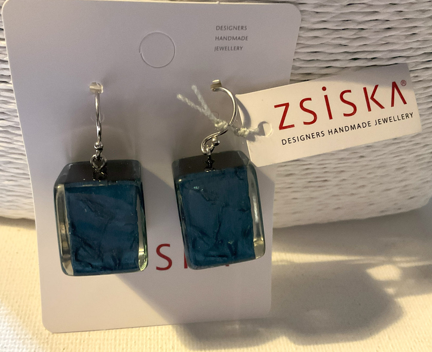 Zsiska Musee Emerald Topaz Cube Earrings Short Hook with Gift Pouch