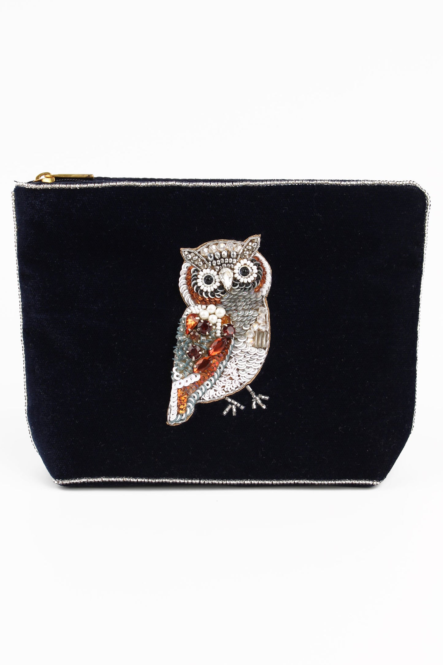 My Doris Velvet Zipped Pouch Hand Beaded Bee, Owl, Robin, Peacock, Hedgehog