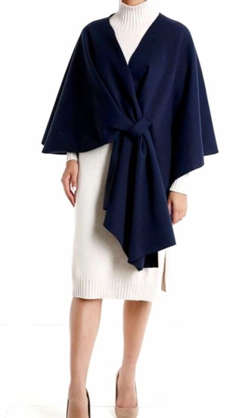 Kurt Muller Elegant Italian Knit Cape with Knot Closure One Size Assorted Colours