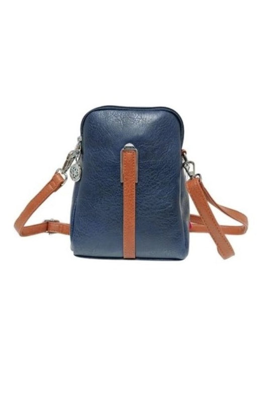 Superbia Crossbody Double Zip Everyday Mobile Phone Bag Adjustable Strap Navy