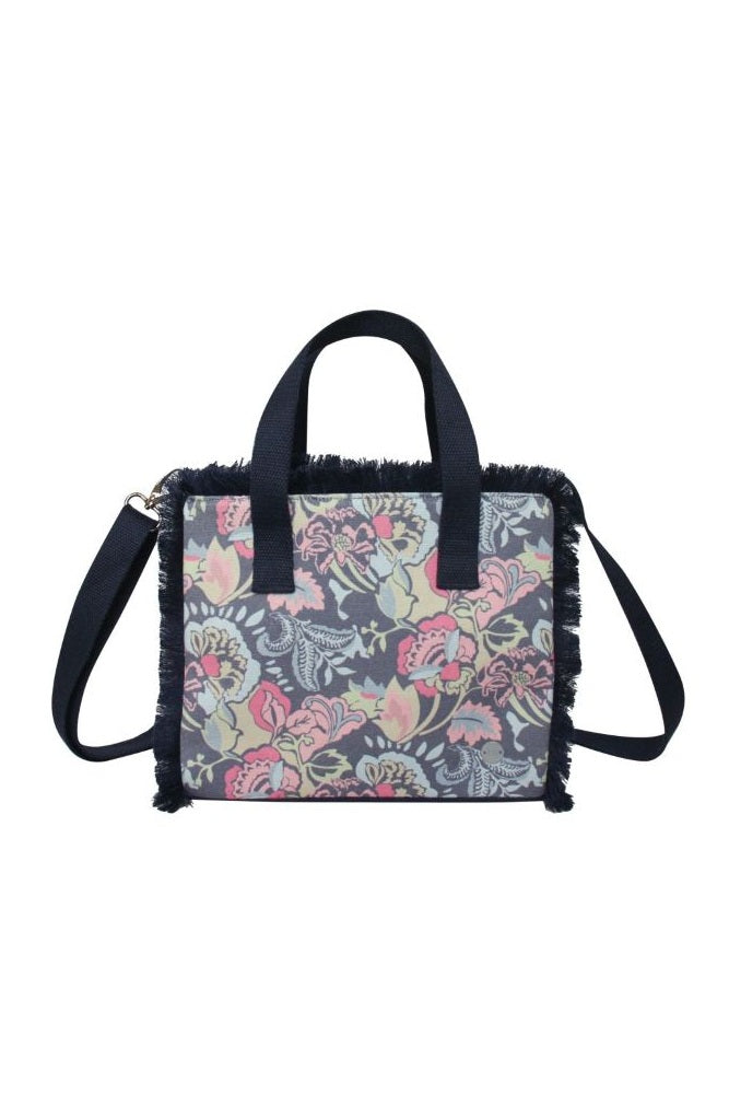 Earth Squared Canvas Fringe Handbag Pink and Navy