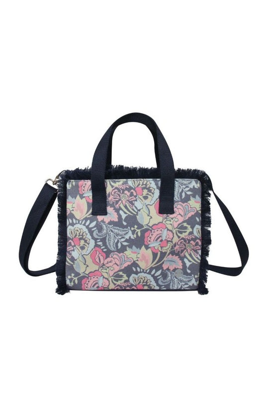 Earth Squared Canvas Fringe Handbag Pink and Navy