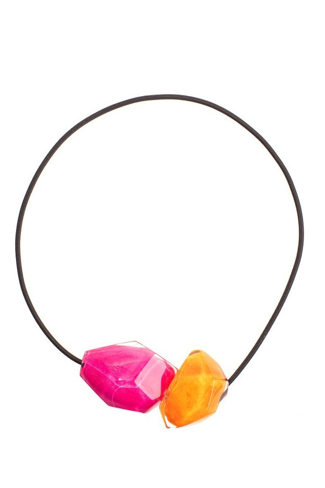 Prue by Zsiska Resin Bead Necklace 'Rock Candy' Pink and Orange with Magnetic Closure