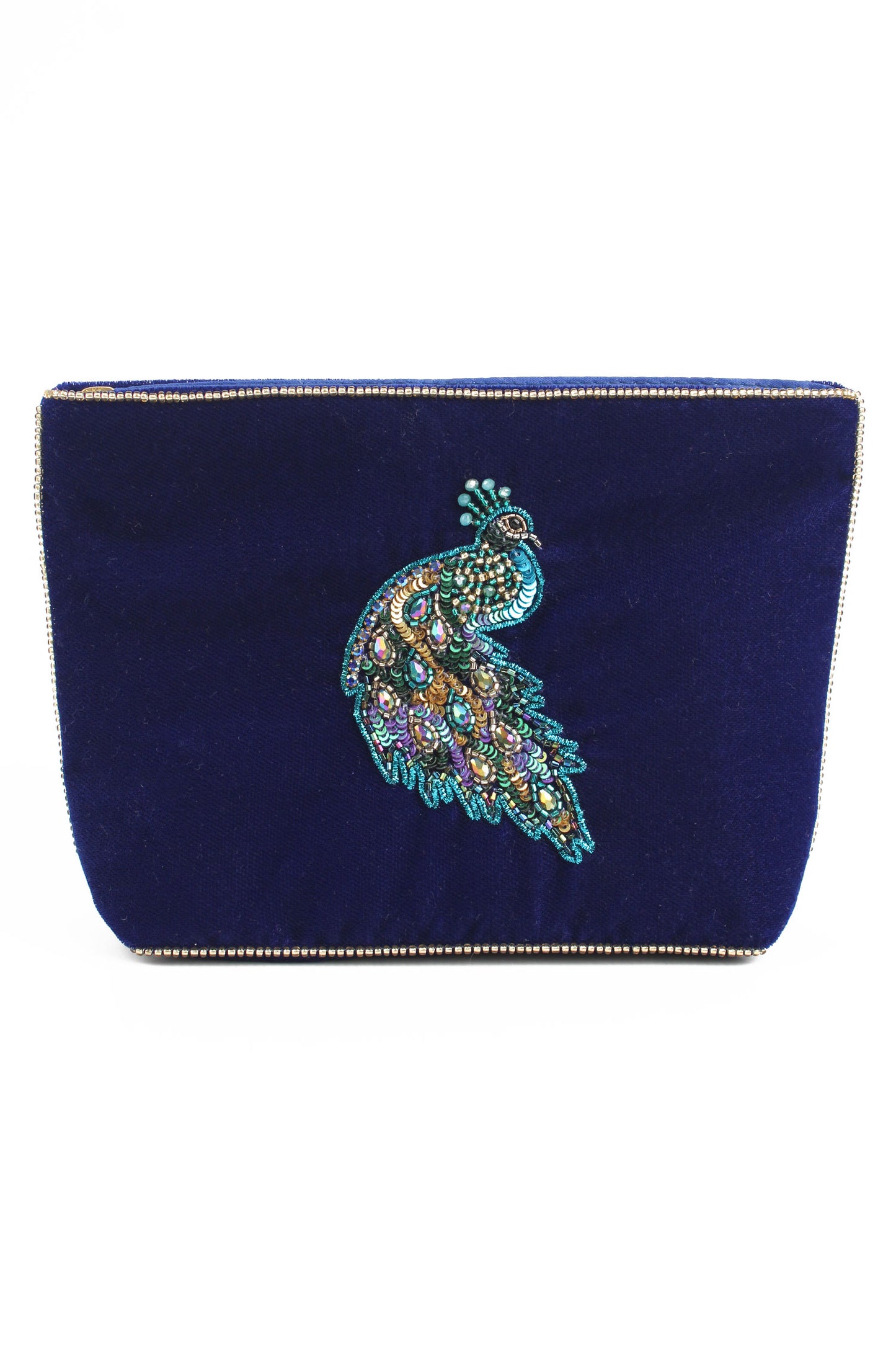 My Doris Velvet Zipped Pouch Hand Beaded Bee, Owl, Robin, Peacock, Hedgehog