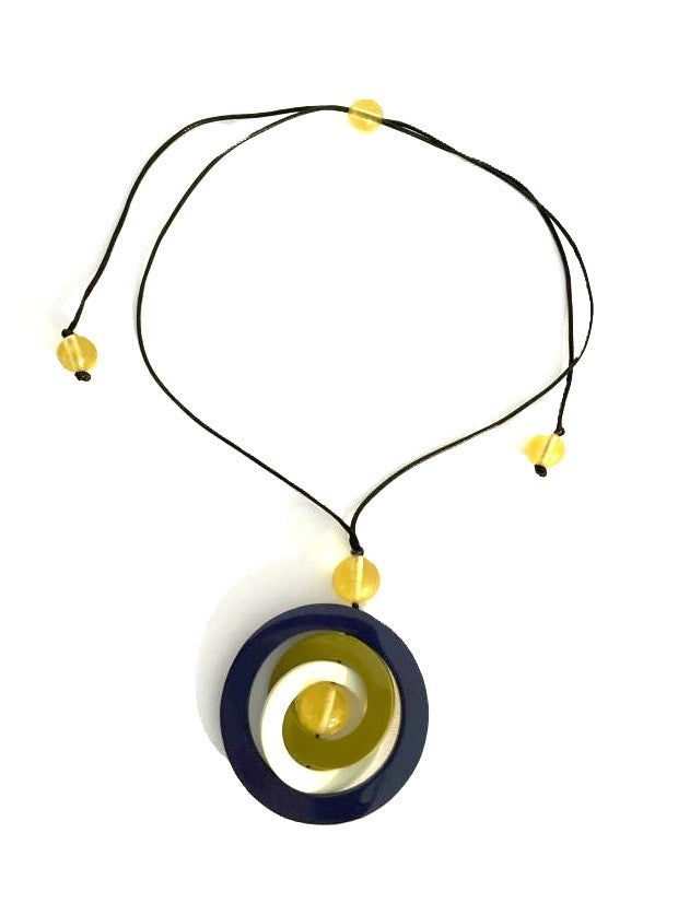 Noa Ecco Planets Interlocking Circles and Spheres Resin Pendant Necklace Adjustable Cord