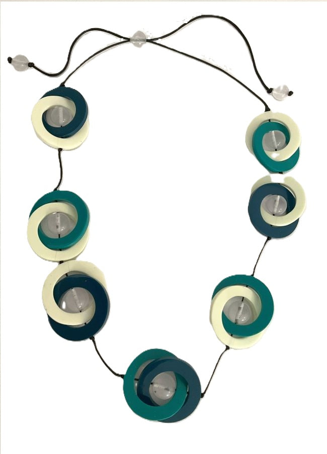 Noa Ecco Planets Interlocking Circles and Spheres Resin Necklace Adjustable Cord