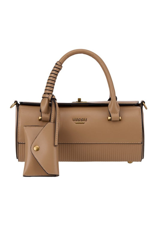 Bessie London Ribbed Panel Barrel Bag with Card Holder
