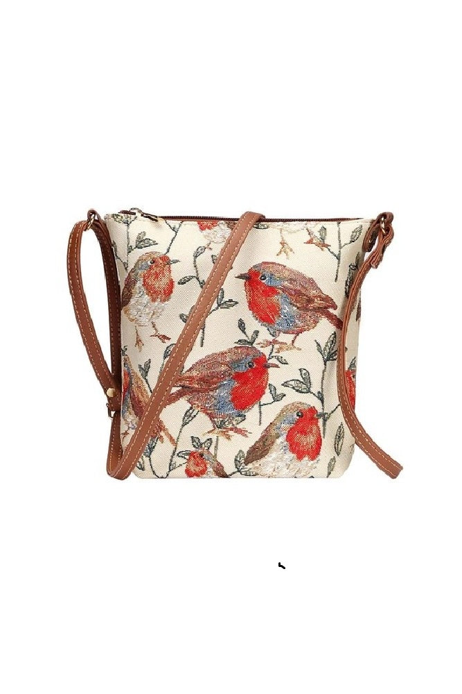 Signare Tapestry Cross Body Sling Bag Beautiful Red Robins