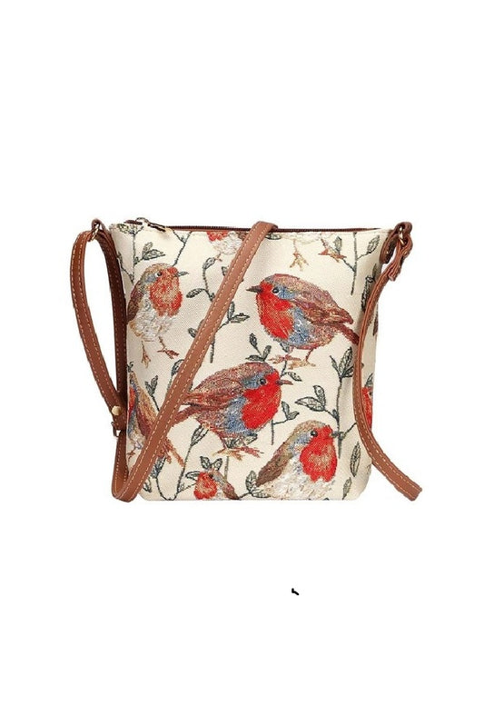 Signare Tapestry Cross Body Sling Bag Beautiful Red Robins