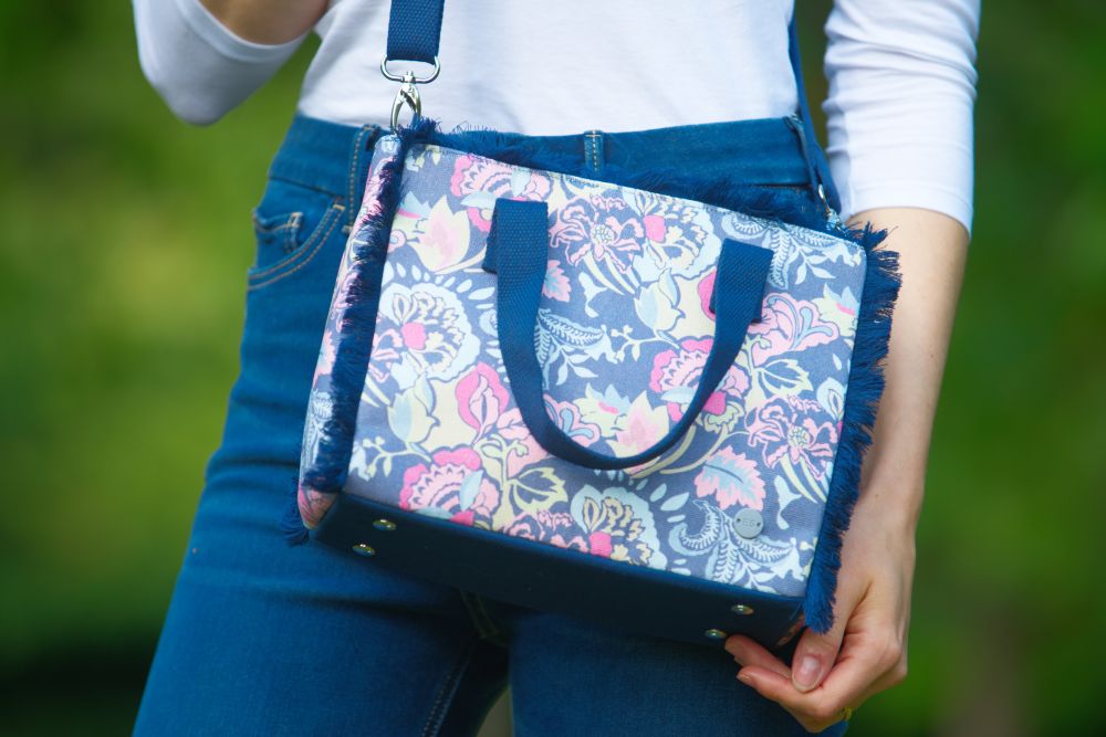 Earth Squared Canvas Fringe Handbag Pink and Navy
