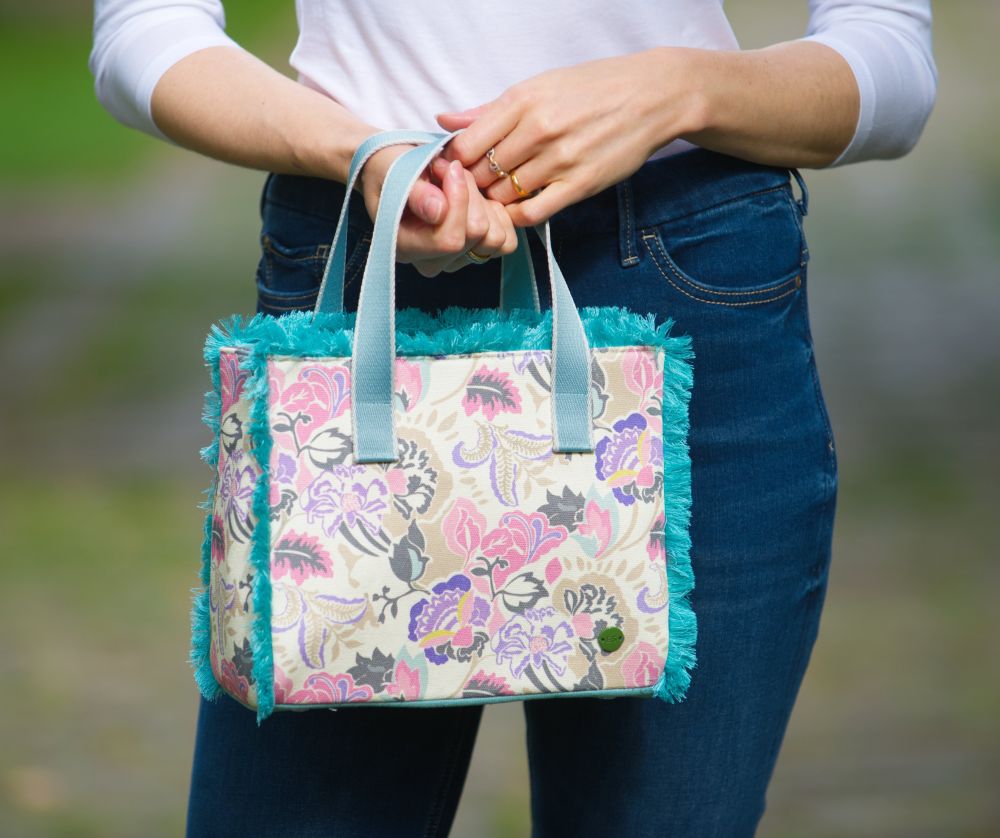 Earth Squared Canvas Fringe Handbag Cream and Pink