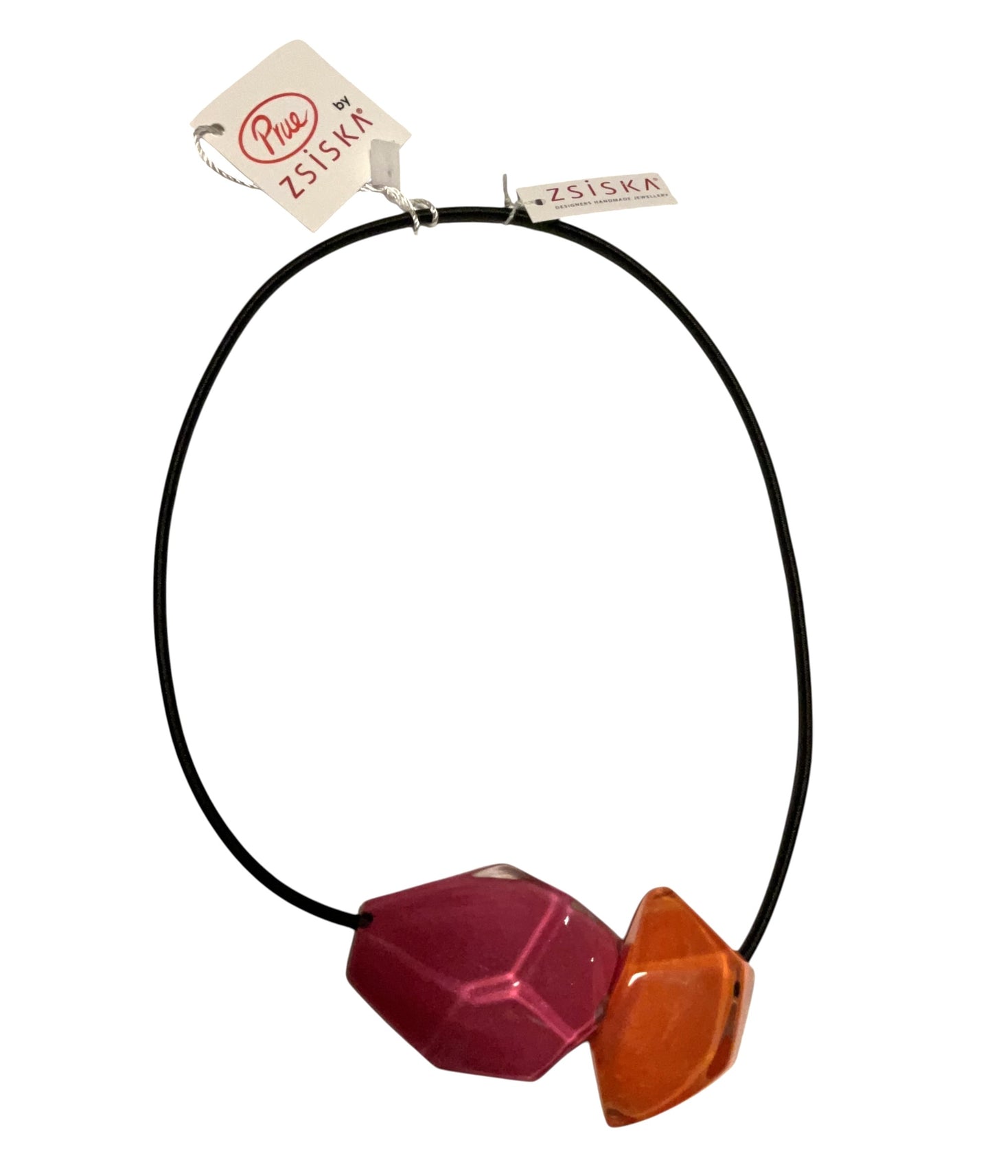 Prue by Zsiska Resin Bead Necklace 'Rock Candy' Pink and Orange with Magnetic Closure