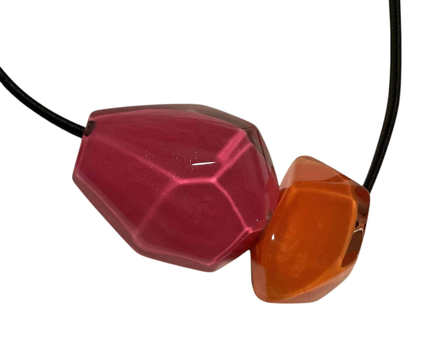 Prue by Zsiska Resin Bead Necklace 'Rock Candy' Pink and Orange with Magnetic Closure