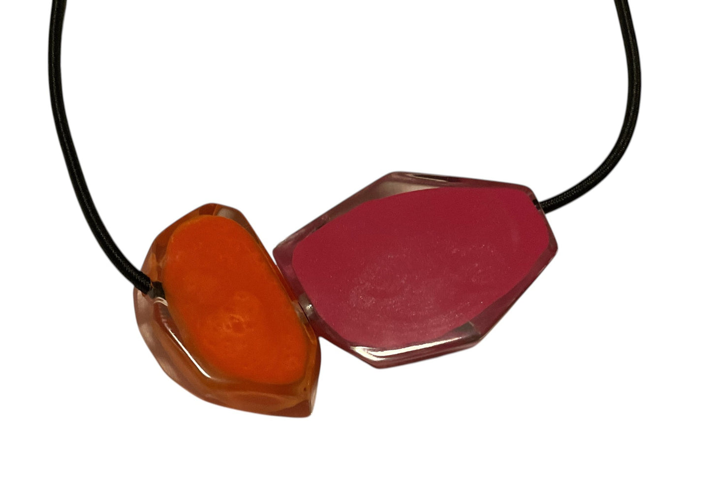 Prue by Zsiska Resin Bead Necklace 'Rock Candy' Pink and Orange with Magnetic Closure