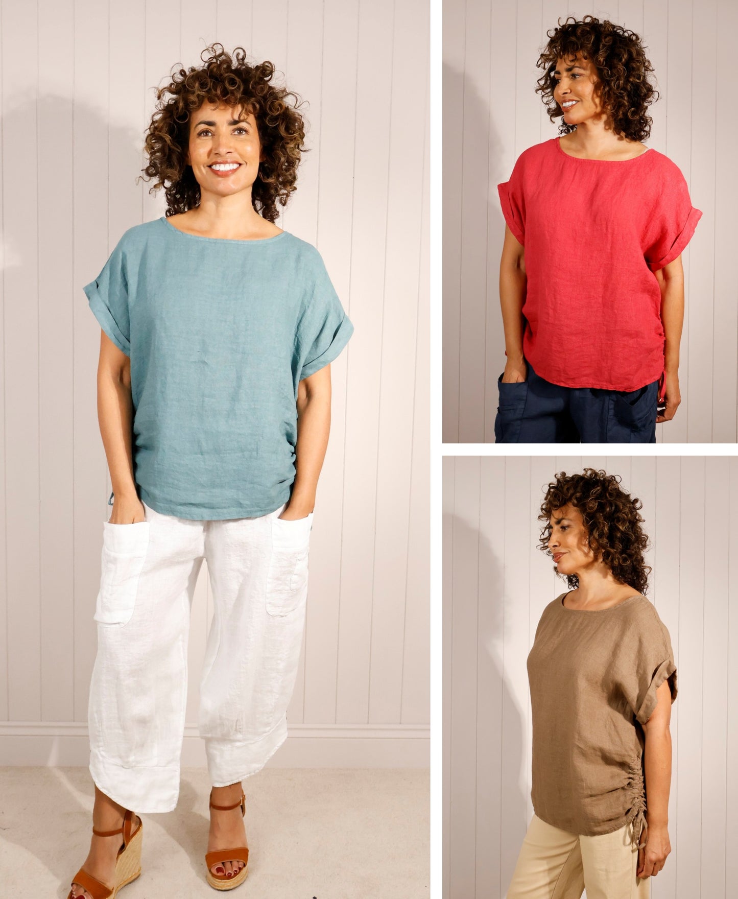Goose Island Premium 100% Linen Top with Ruched Side Ties